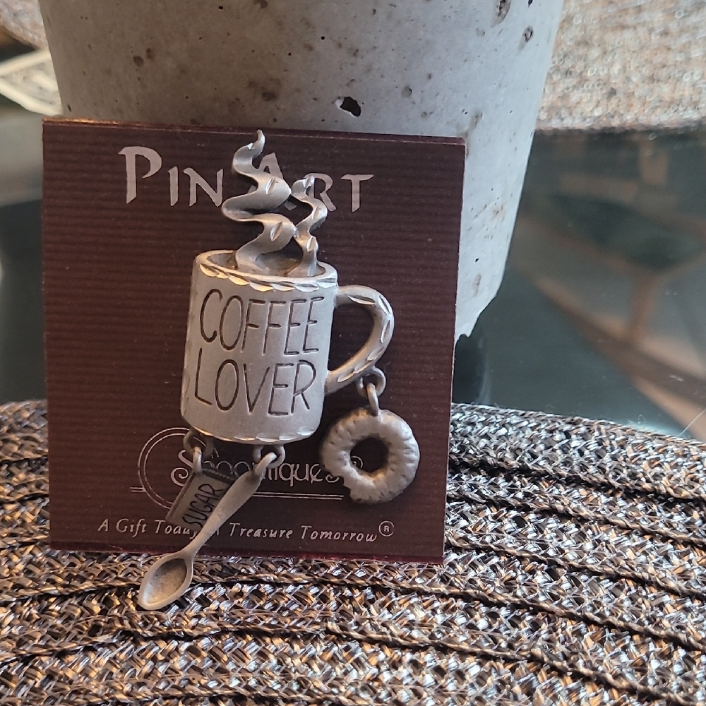 Coffee Lover Pin with Silver Accents